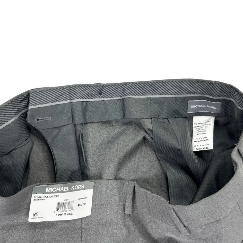 Michael Kors Mens Pleated Cuffed Solid Classic Fit Stretch Pants Gray 40x30